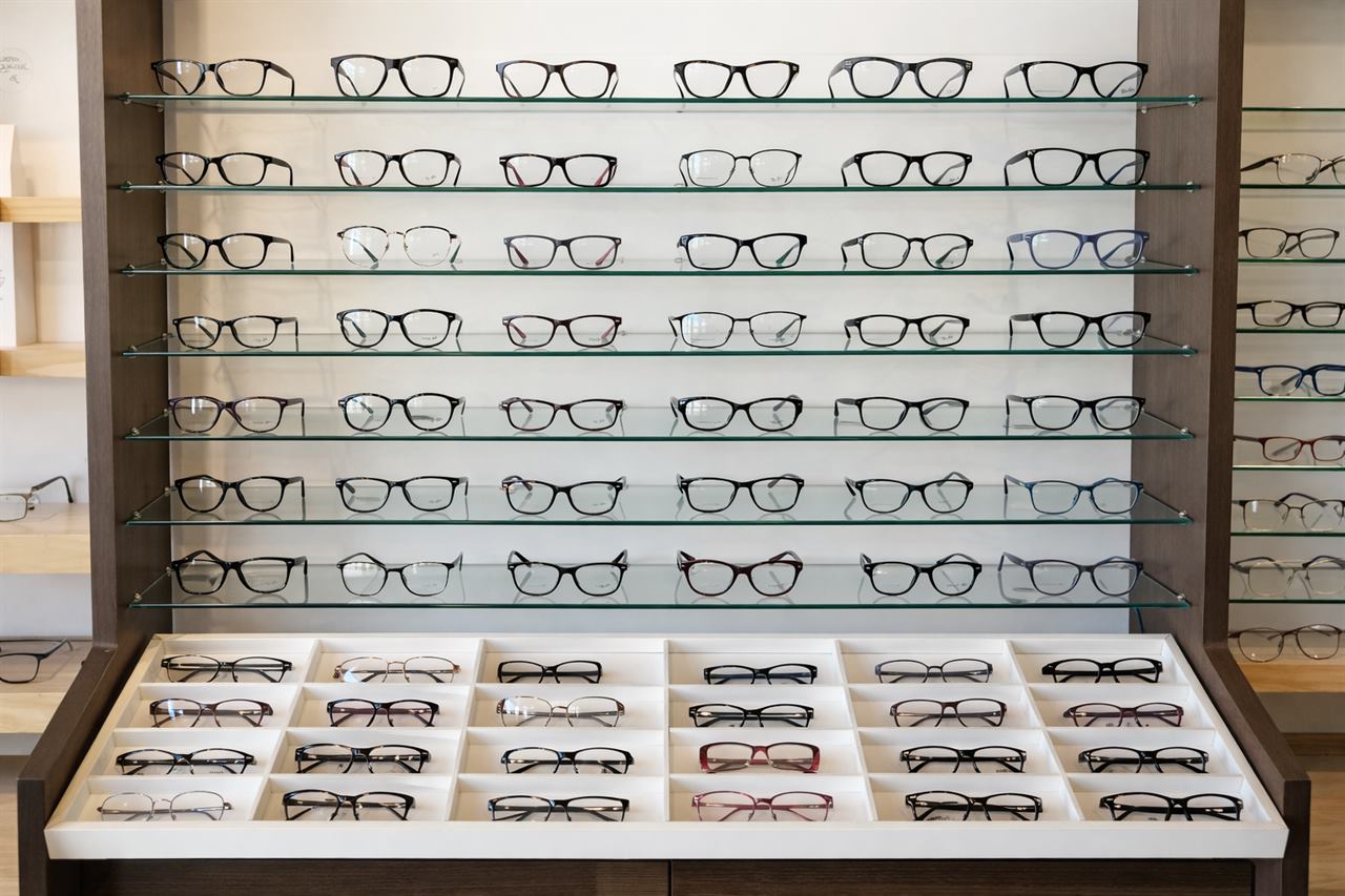 Wall display of eyeglass frames